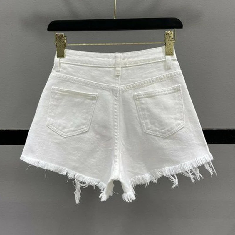 Women Clothing Summer Korean Sexy Holes Rhinestone Streetwear Denim Short Pants Female High Waist Slim Y2K Club Jeans Shorts 240816