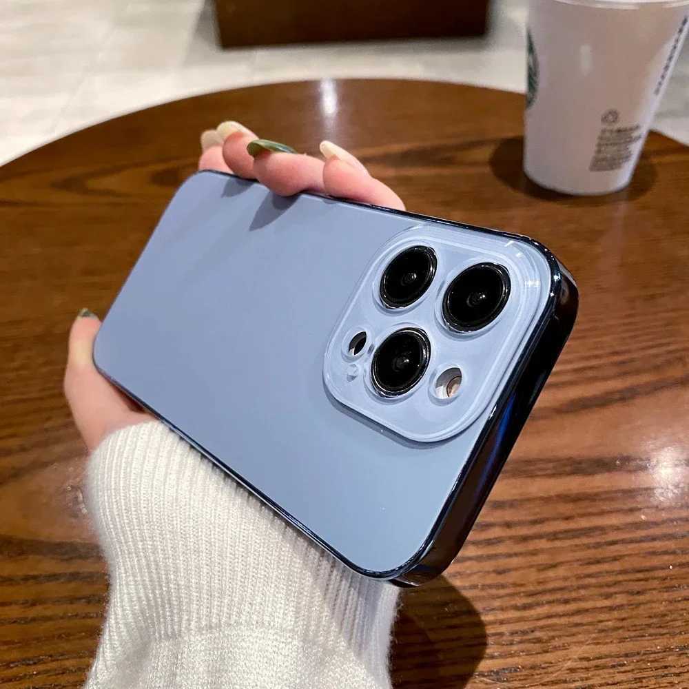 Fashion AG Slim Matte Case for iPhone 11 12 13 14 15 Pro Max iPhone 15 Pro 14ProMax Glass Camera Protection Plating Bumper CoverM240816