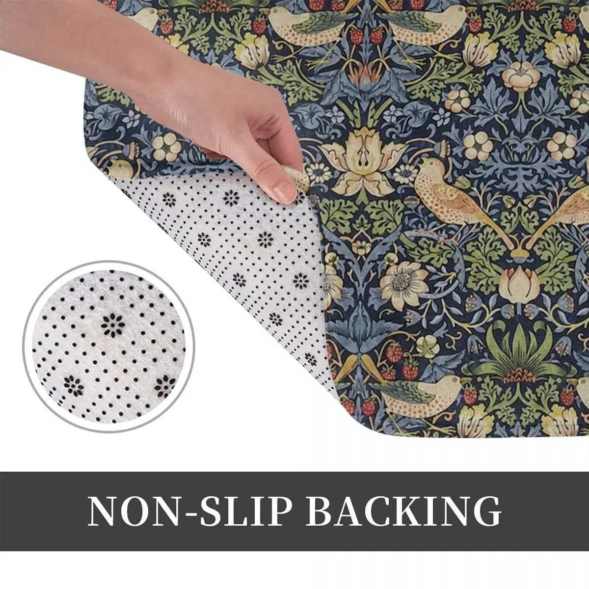 William Morris Strawberry Thief Pattern Anti-slip Doormat Floor Mat Water oil proof Carpet Rug for Home Living room Footpad MatsM240816