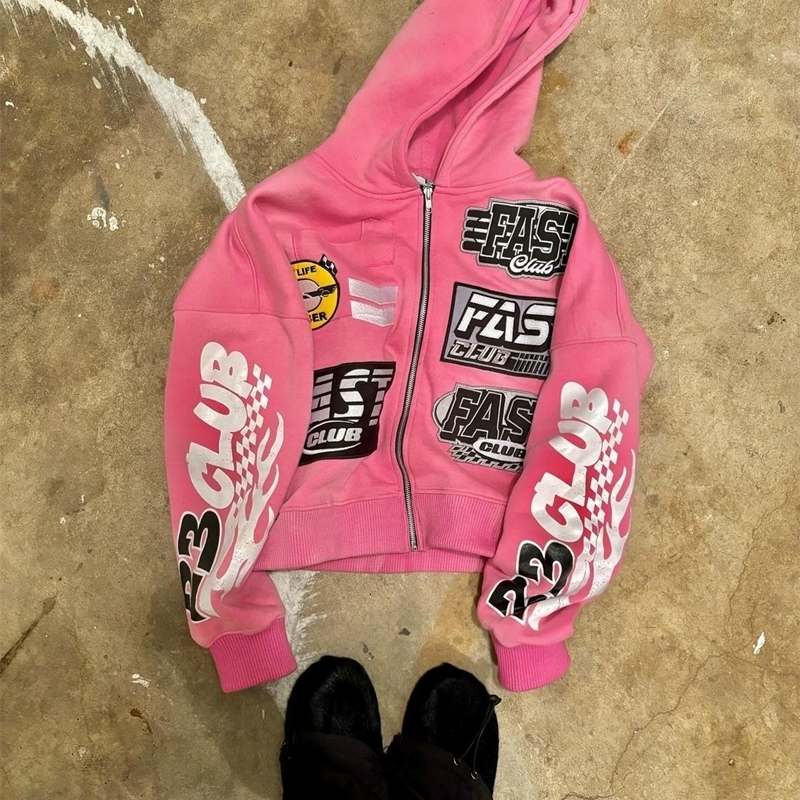 High Street Clothing mens letter printed hooded sweatshirt Y2k autumnwinter retro Harajuku couple loose 240816