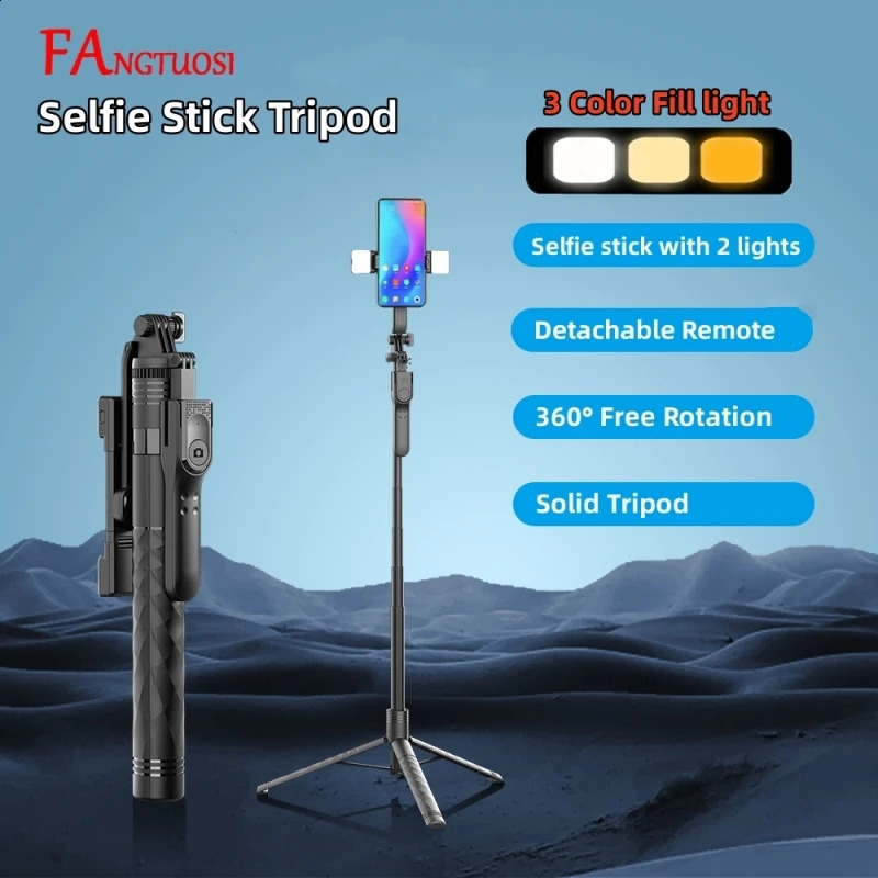 FANGTUOSI 1750mm Wireless Selfie Stick Tripod Foldable Single Stand with LED Light Suitable for Smartphone Balanced and Stable Shooting Scene 240810