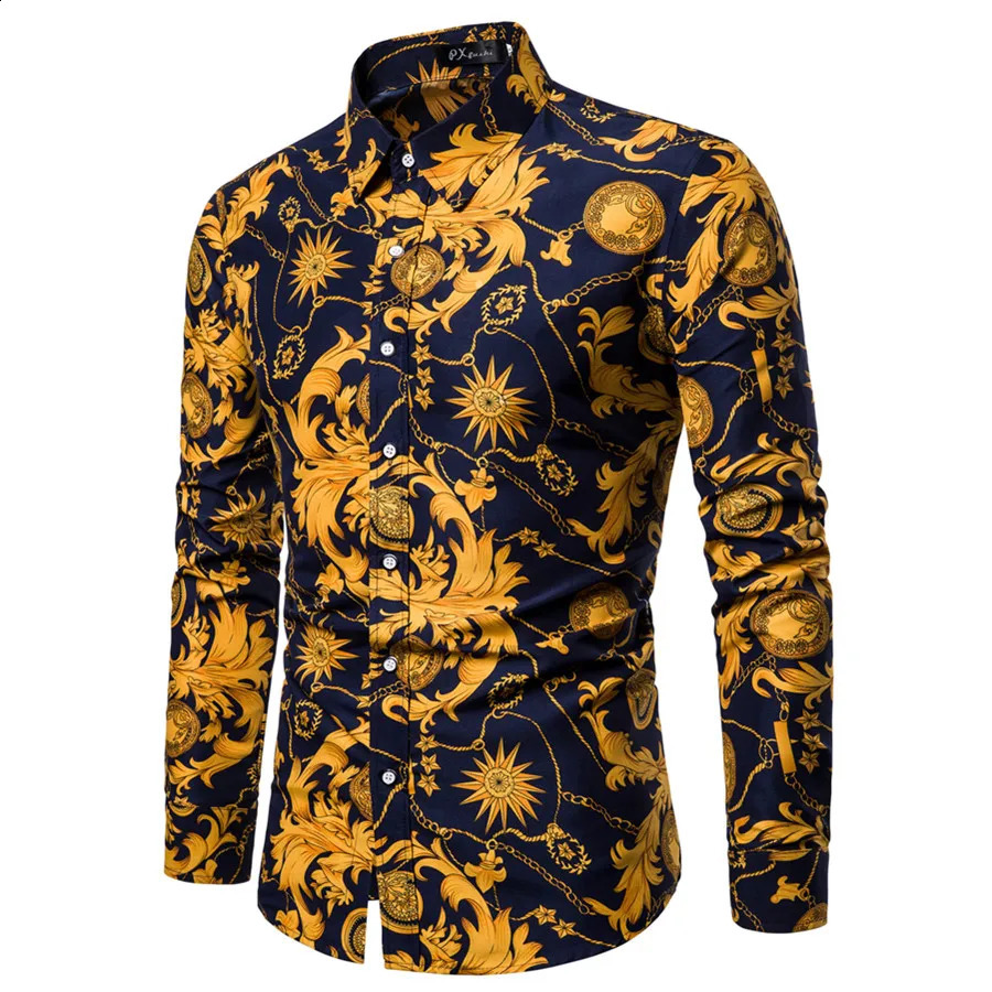 Mens Long Sleeve Hawaiian Shirt Summer Casual Floral Shirts For Men ML06 240816