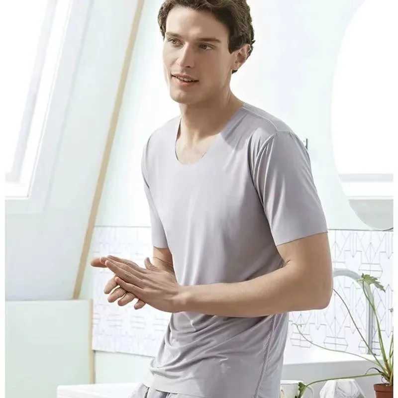 Mens Two-Piece Ice Silk Pajamas Mens Summer Thin Modal Short-Sleeved Pajamas Homewear Mens Large Size Pajamas Homewear SetXJ240815