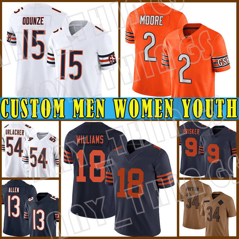 18 Caleb Williams 4 D'Andre Swift Football Jerseys 15 Rome Odunze 13 Keenan Allen 2 DJ Moore 34 Walter Payton Urlacher Jaquan Brisker Montez Sweat Cole Kmet Tyson Bagent