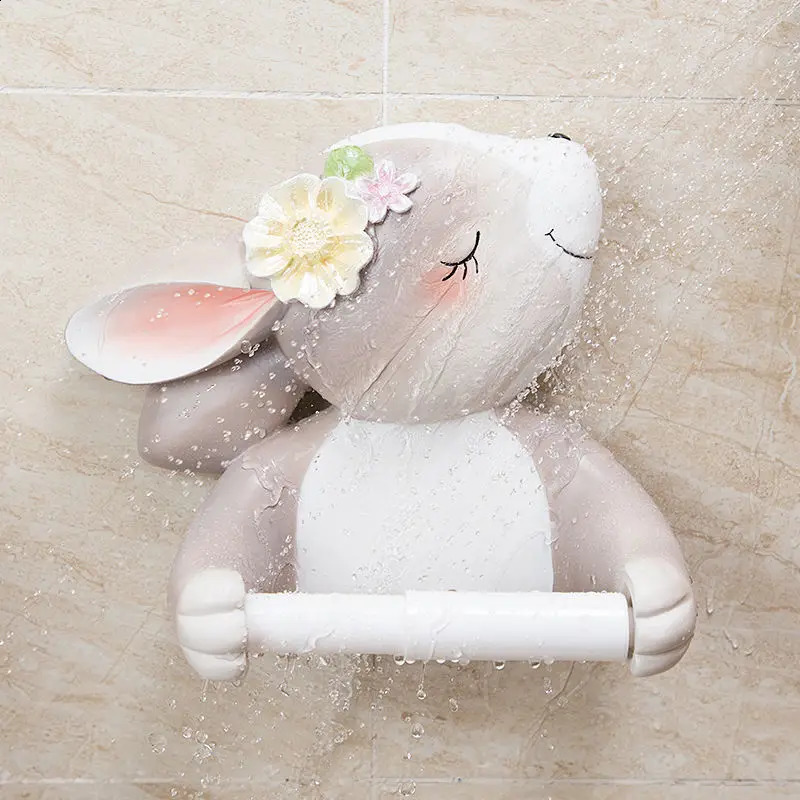 Creative Cute Rabbit Roll Paper Resin Wall Holder Kitchen Bathroom Towel Wall Shelf Dining Room Bedroom Bedside Tissue Wall Rack 240816