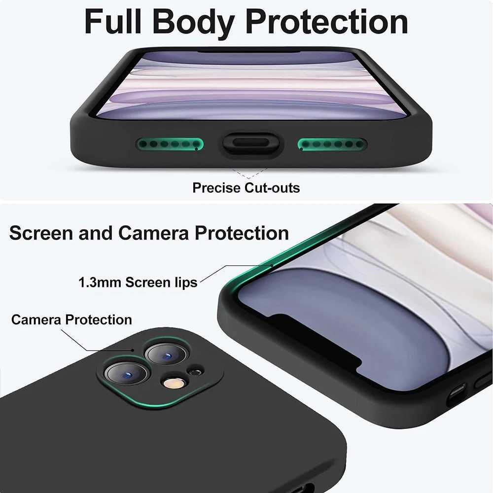 Black Shockproof Silicone TPU Phone Case For Iphone 11 12 13 14 15 Pro Max Mini X Xs XR 6 6S 7 8 Plus Protective Lens Cover CaseM240816