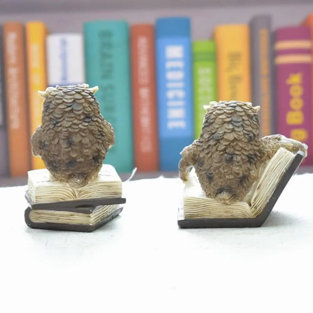 Figurine Owl Statue Ornament Animal Miniature 2Pcs/Set Owl Statue Cartoon Realistic Resin Reading Book Owl Figurine Home Decor 240816