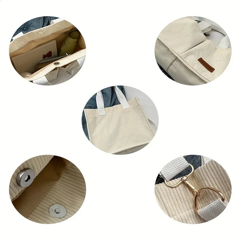 Womens Corduroy Tote Bag Large Capcity Handbags for Women Commuting Messenger Shoulder Female Handbag 240815