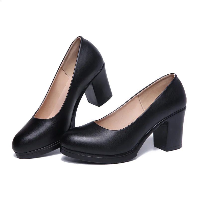 6cm Small Size 32-43 Shallow Med Block Heels Shoes Platform Pumps Fall Soft Leather Black Dress Court Office Work Shoes 240815