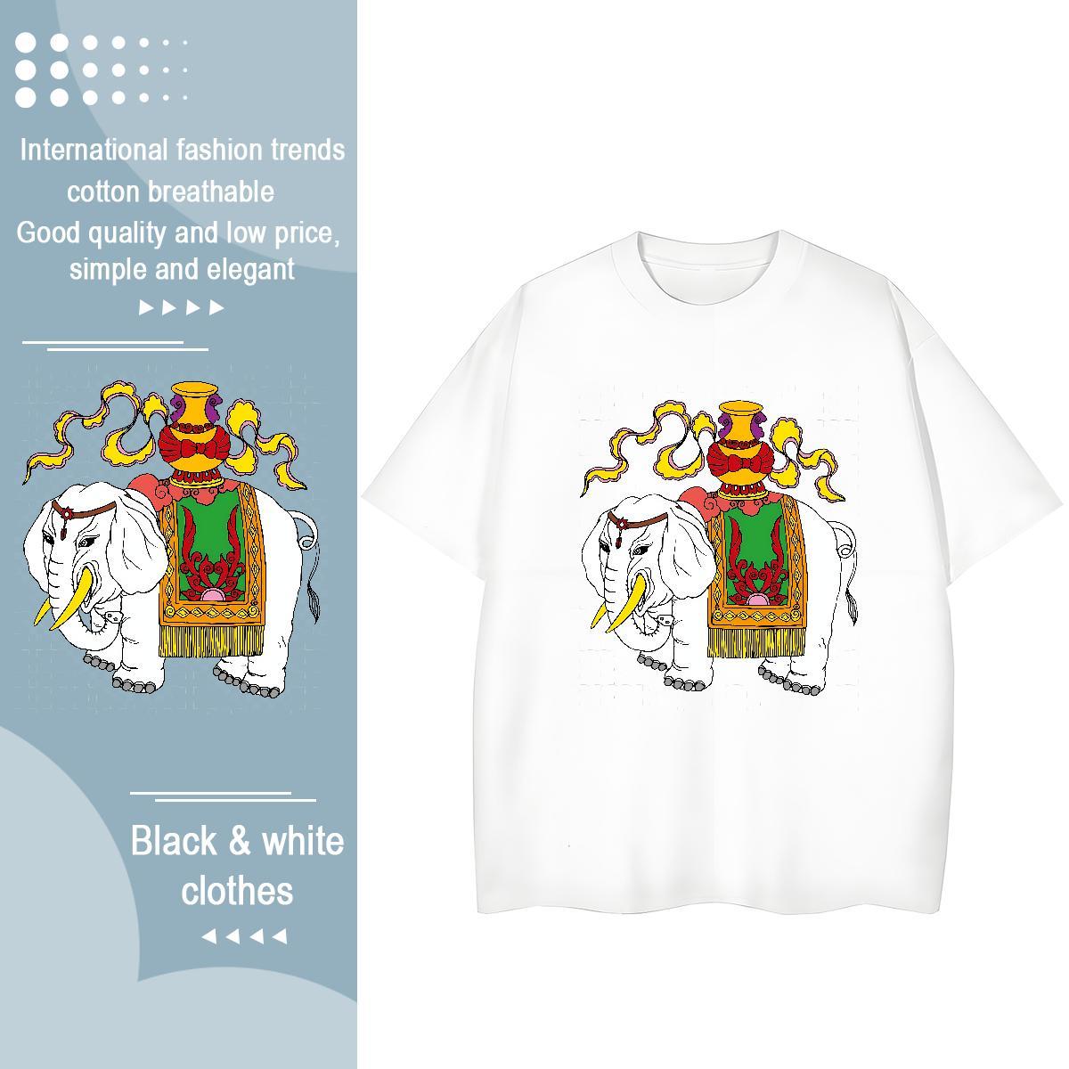 DIY Womens T Shirts Breathable Crew Neck 100% Cotton 230g Couples T Shirts Cartoon Anime elephant Sports Street Wear Nice Tees Shirts