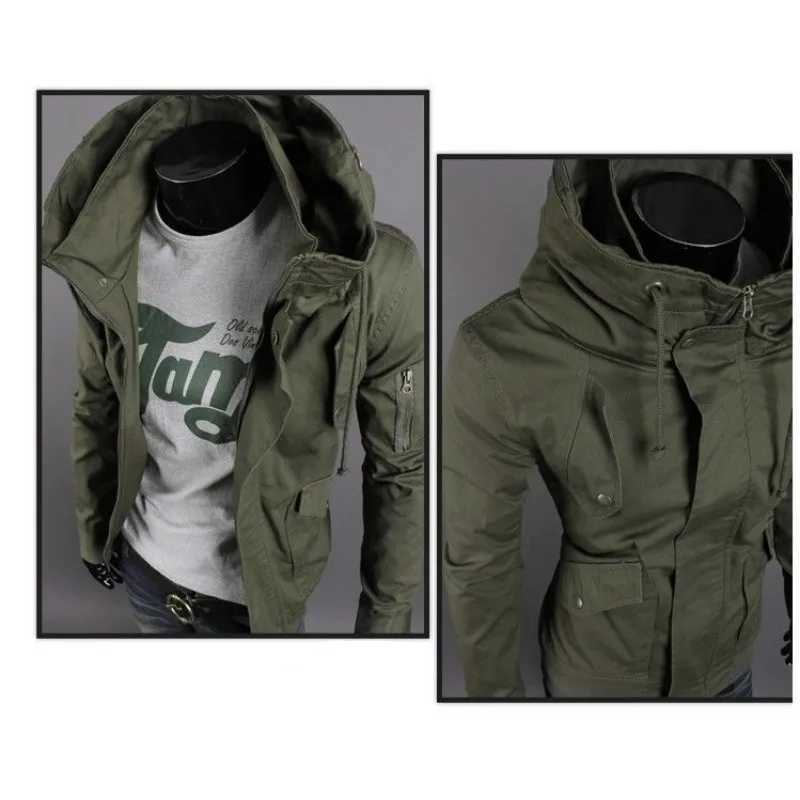 Mens bomber jacket military multi pocket hooded jacket ultra-thin mens clothing zipper long sleeved jacket W241111