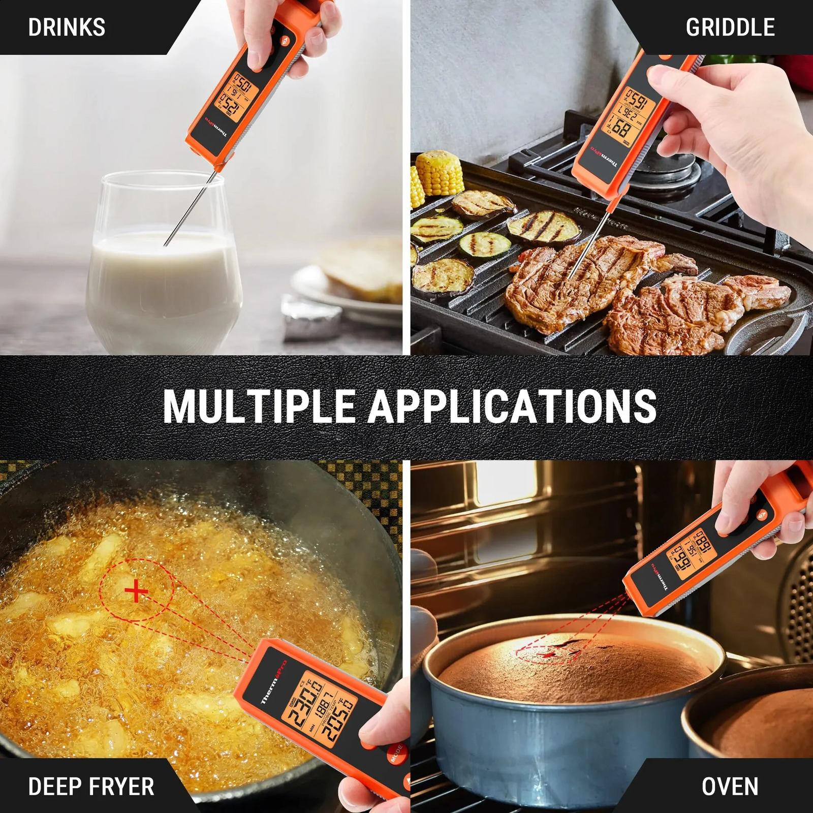 ThermoPro TP420 2-in-1 digital folding fast reading infrared meat thermometer with backlight used for kitchen cooking 240816