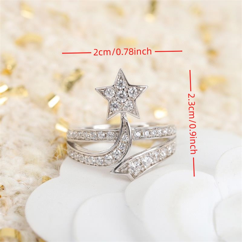 Love ring copper inlaid zirconium meteor comet ring double rows of diamonds activity stars light luxury wind hundred with sweet simple ring female