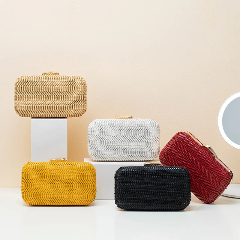 Casual Straw Womens Bag Yellow Clutch Woven Handbags Top Quality Bags Party Womens Shoulder Bags Purses Fashion Pouch 240815