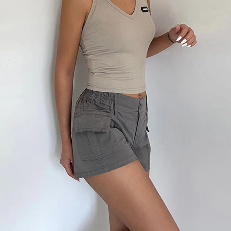Y2K Cotton Women Cargo Shorts Vintage High Waist Pockets Female Casual Shorts Summer American Street All Match Ladies Short 241224