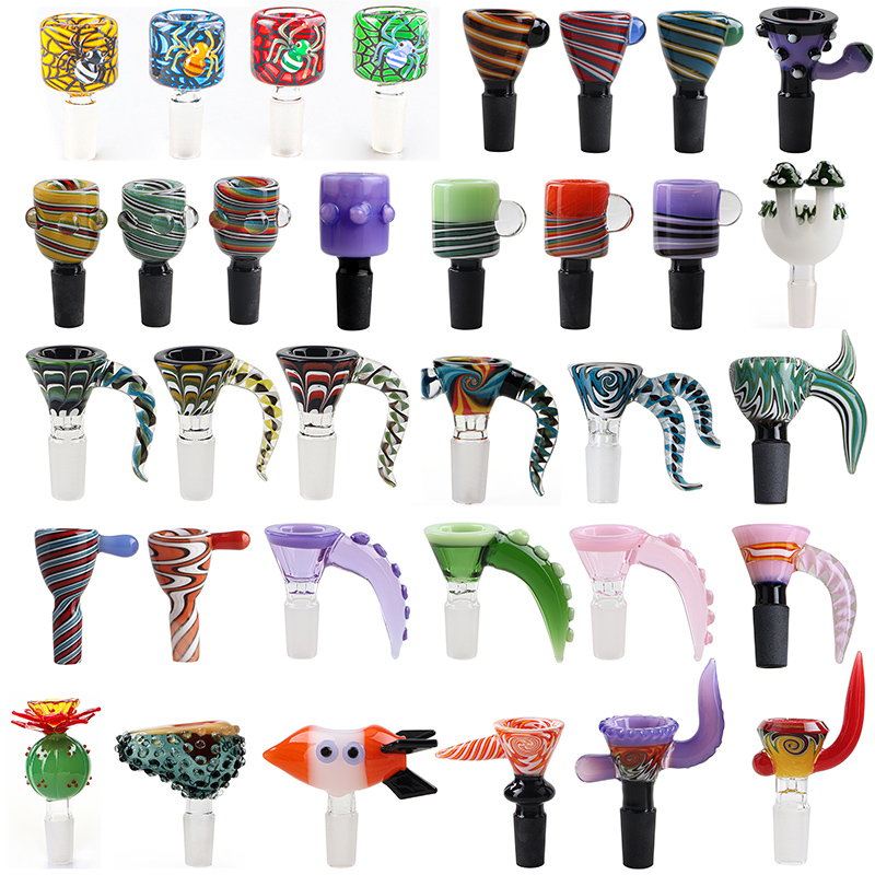 Beracky 20 Style Glass Bowls 14mm Male Coloured Bong Bowls With Handle For Bongs Water Pipes Dab Rigs