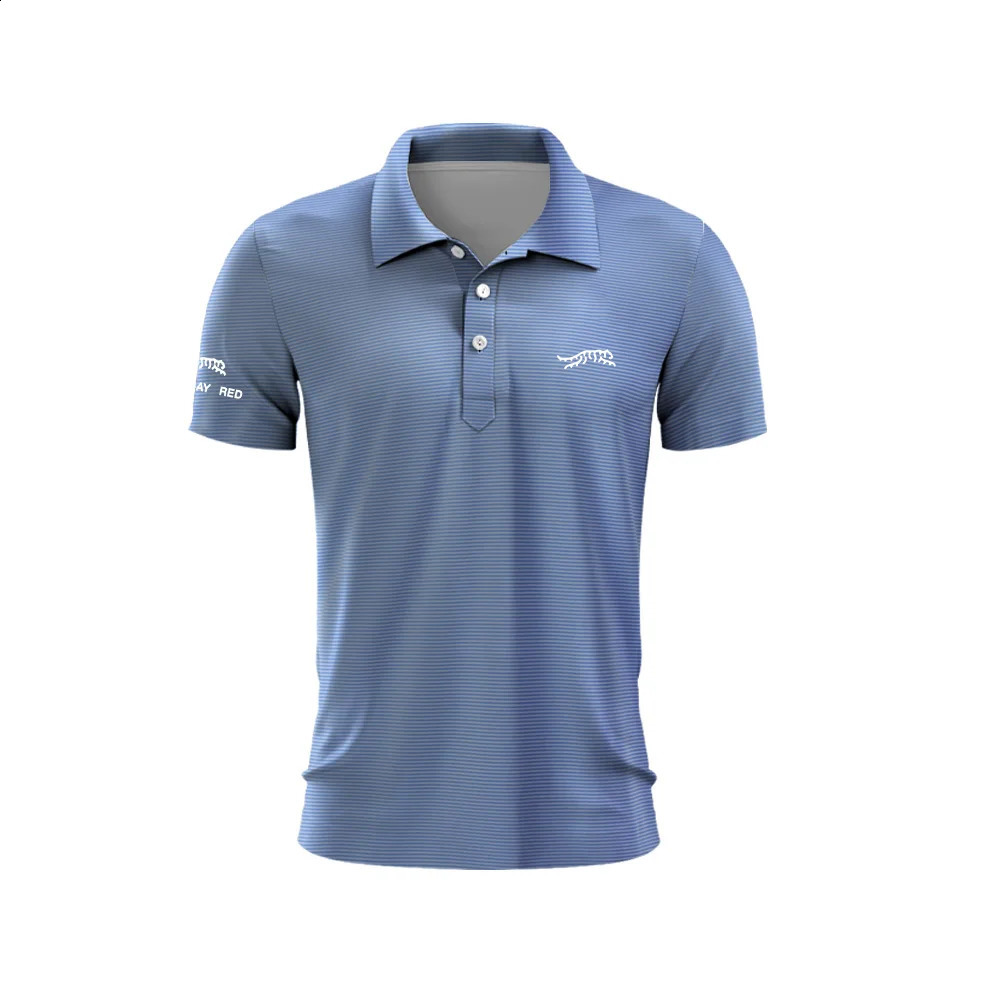 Tiger Woods Golf Sun Day Red Stripe Blue Mens Summer Golf TShirt Top Quick Dry Golf Club Button TShirt Polo Shirt 56