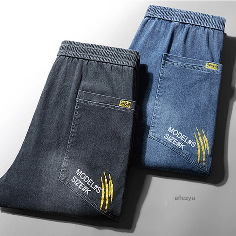 8XL Plus Size Jeans Men Baggy Denim Pants Fashion Causal Jogger Pants Solid Color Trousers Male Big Size Bottom 240816
