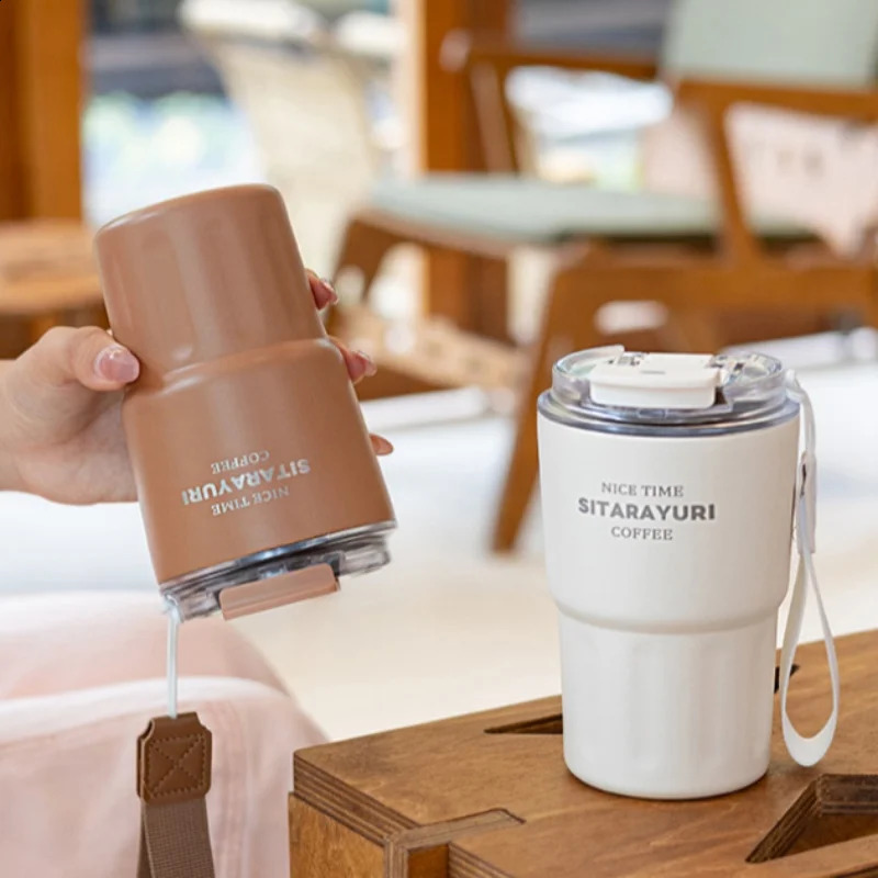 360ml/600ml Coffee Cup with Straw Double Drink Tumbler Insulated Mugs Stainless Steel Thermal Carafe Sublimation Water Bottle 240816