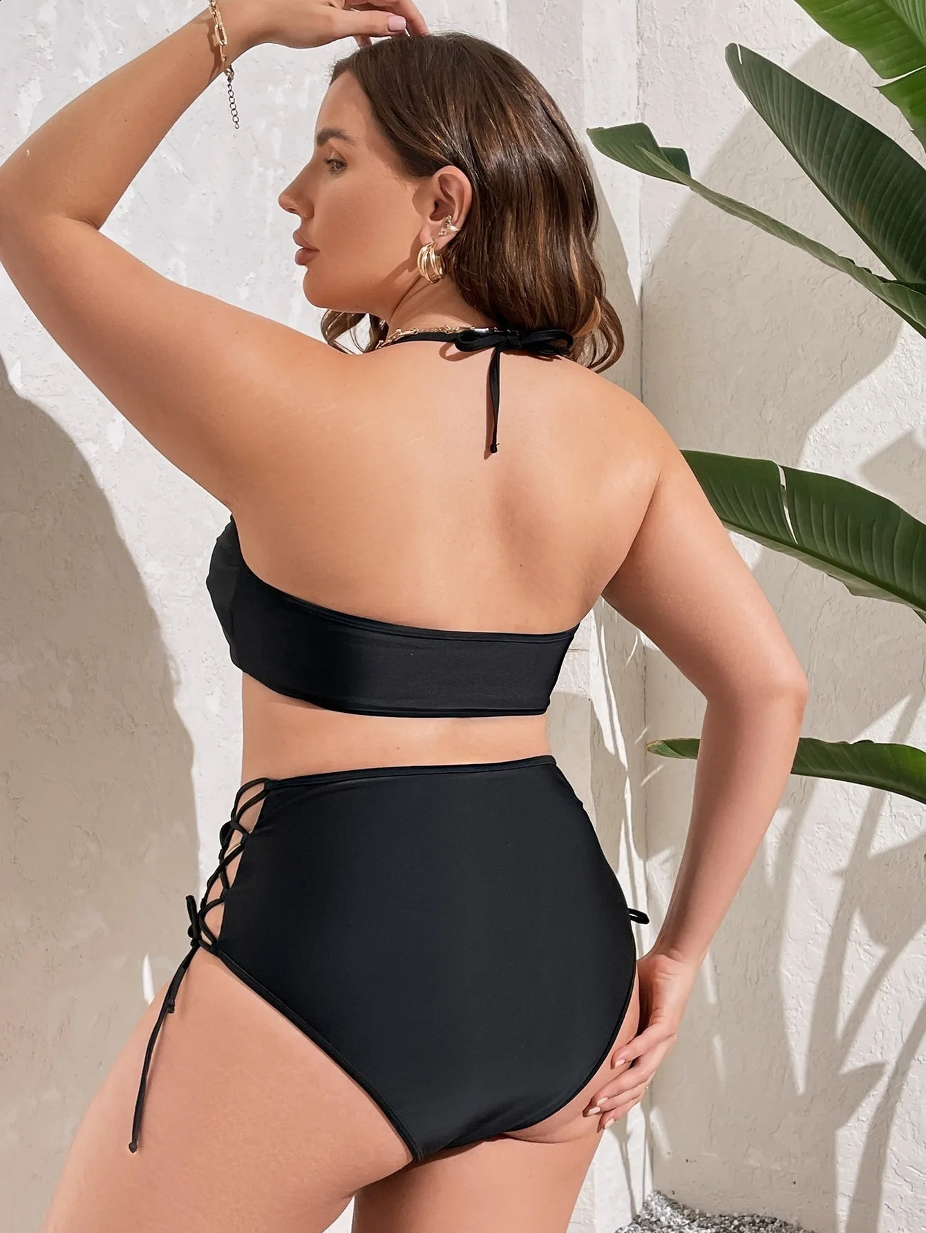 Plus Size Bikini Set Swimwear Women Sexy Swimming Black 2-Piece Swimsuit Push Up High Waist Beach Bathing Suit Monokini 240813