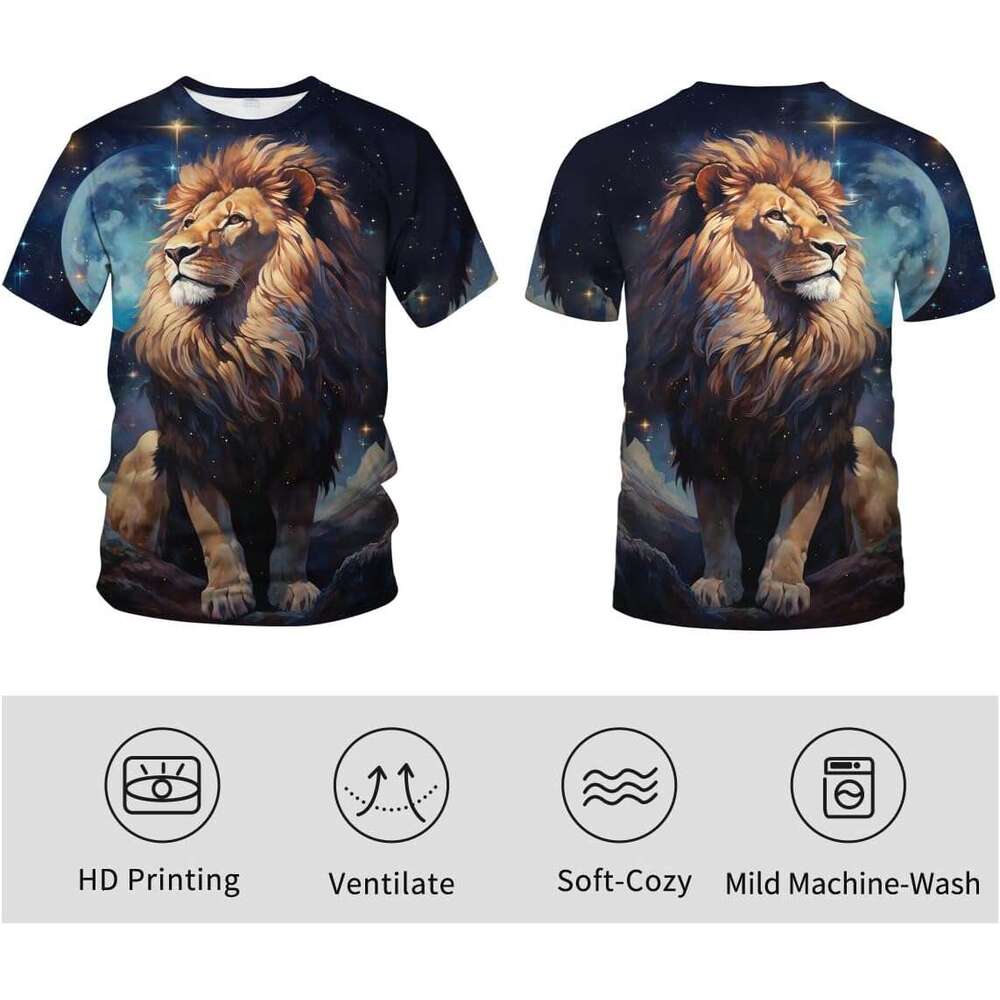 Fashion Mens T shirt fantasy Starry Sky Lion King Graphic T-Shirts Tee The Milky Way Animal Men's Shirt shirts tshirt graphic tee Casual tops clot