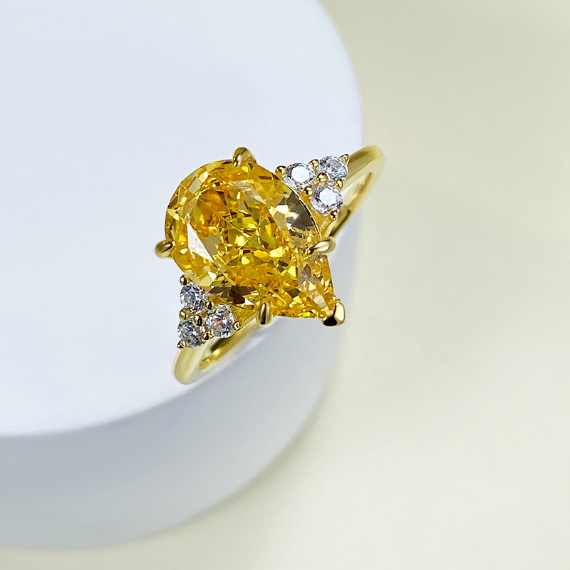 Real Sterg Sier Water Drop Yellow Moissanite Wedding Ring for Ladies fecb