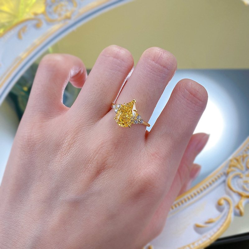 Real Sterg Sier Water Drop Yellow Moissanite Wedding Ring for Ladies fecb