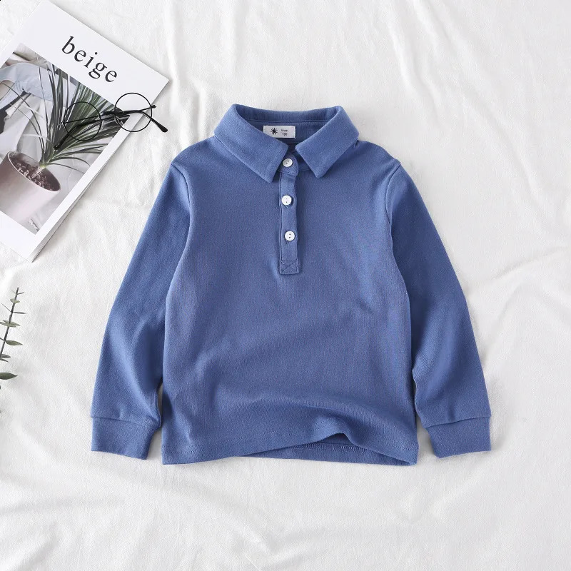 Spring Autumn Children Boys Polo Shirts Cotton Solid Turn Down Collar Shirts For Boys 1-8Y Kids Baby Boys Long Sleeve Undershirt 250319