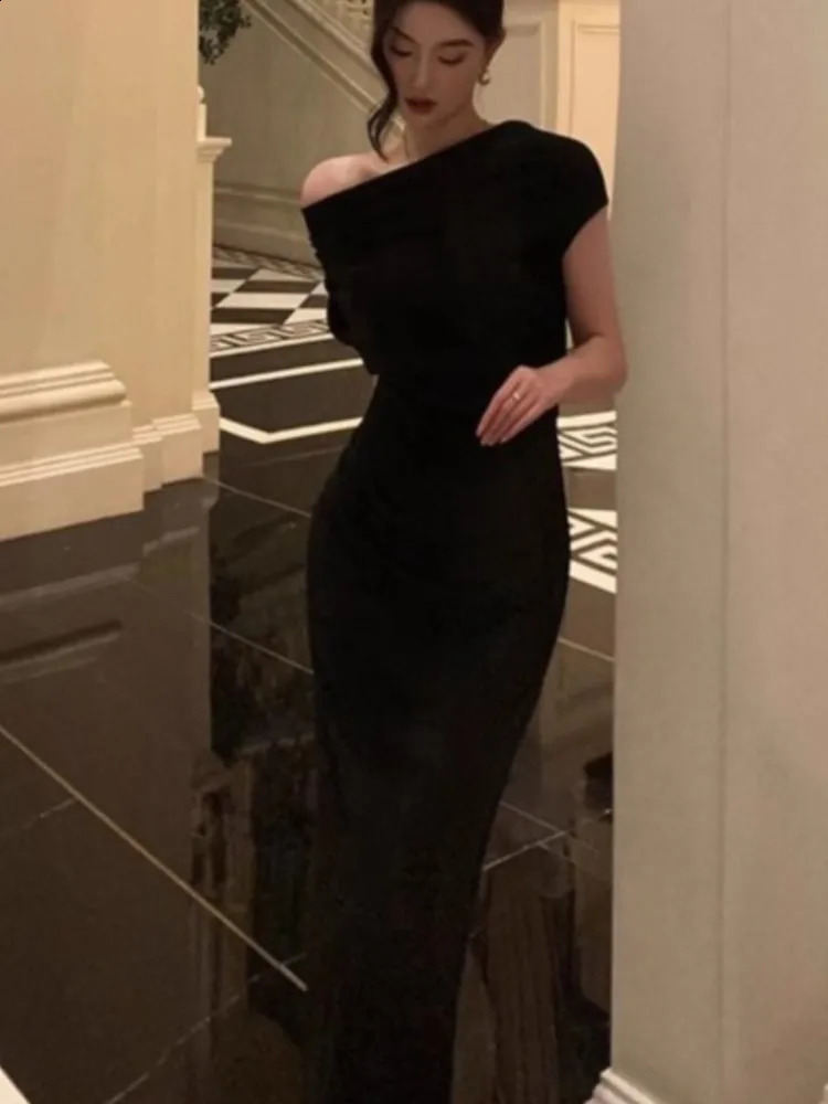 Elegant Off Shoulder Evening Party Dresses for Women Summer Fashion Slim Solid Vestidos Korean Prom Robe Female Clothing 240816