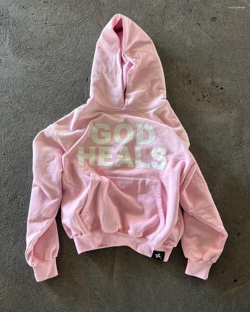 Mens Hoodies Men Oversized Vintage Streetwear God Heals Painting Printed Women Sweatshirt Y2k Tops