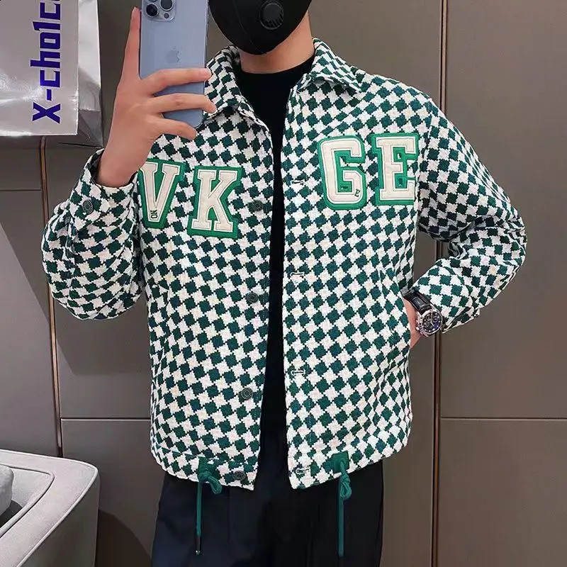 Mens Casual Jacket Spring Autumn Button Lapel Work Coat plaid Multi-pocket Tops Men Fashion High Quality 240815