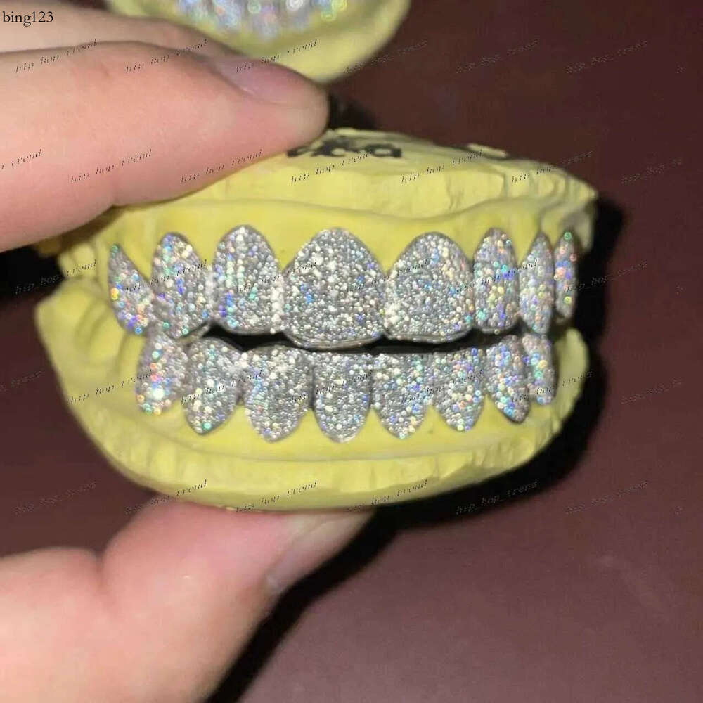 Sparkle Custom Made Hip Hop Iced Out Sterg Sier grills gold Jewelry zigzag setting VVS Moissanite Teeth Mouth Grillz