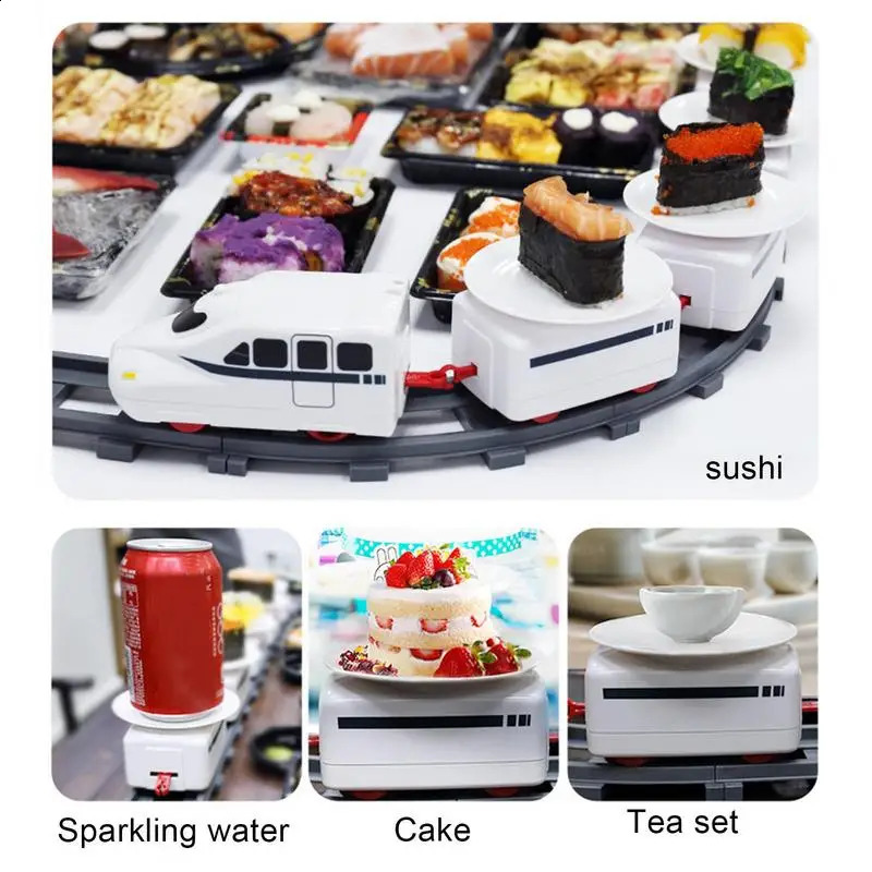 Rotating sushi board train toy pretend to play with conveyor belt electric track rotating track car simulation model toy childrens gift 240816bj