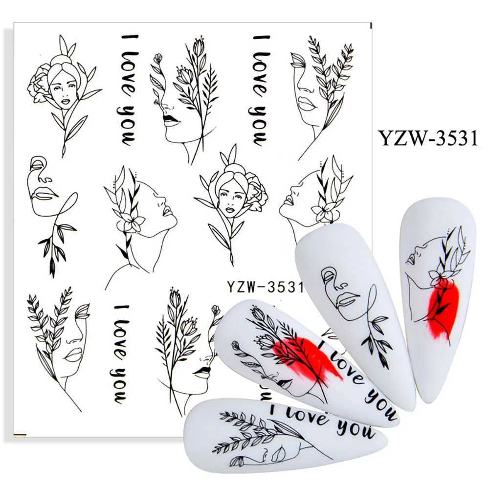 Big Patten Words Nail Stickers For Nails Flower Nail Art Sticker Geometric Black Transfer And Decals Leaf Watermark Nails DecalXJ250120