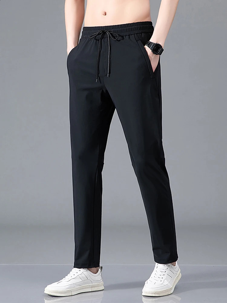 Summer Zip Pockets Mens Sweatpants Breathable Quick Dry Stretch Nylon Casual Track Pants Big Size Straight Sport Trousers 8XL 240816CJ