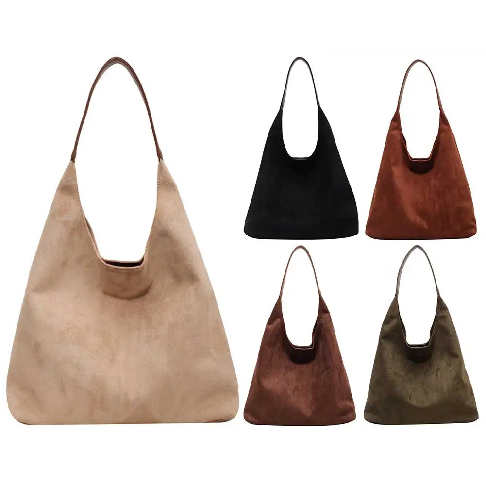 Women Suede Shoulder Bag Simple Tote Handbag Large Capacity Stylish Commuting Bag Solid Color Vintage Hobo Bag Top Handle Bag 240816