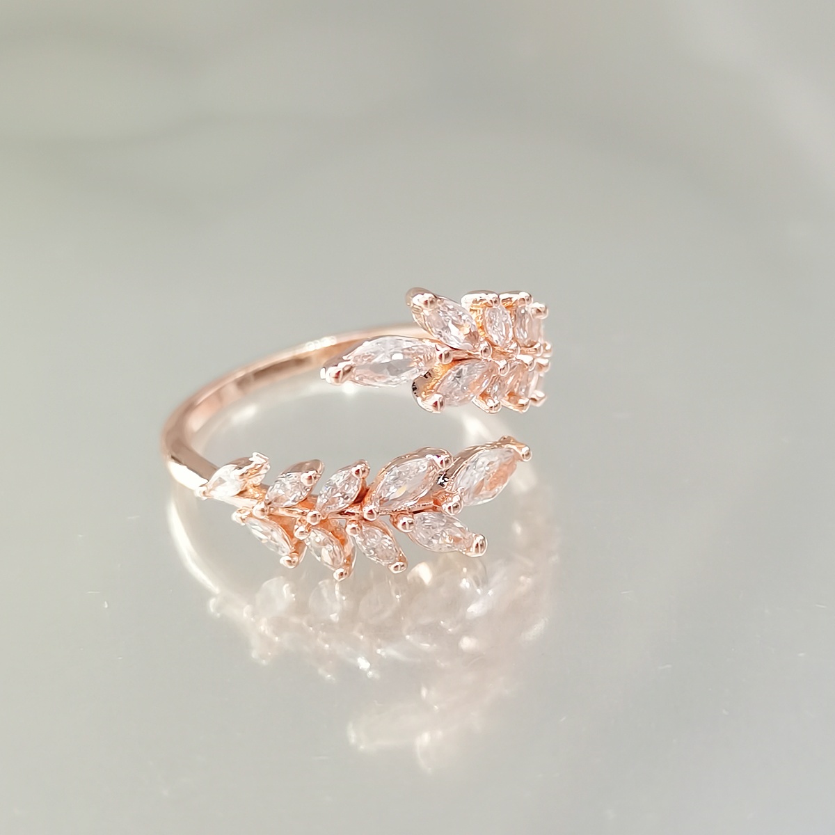 Ring copper material fashion wheat ear open ring female niche ins style engagement wedding ring finger ring