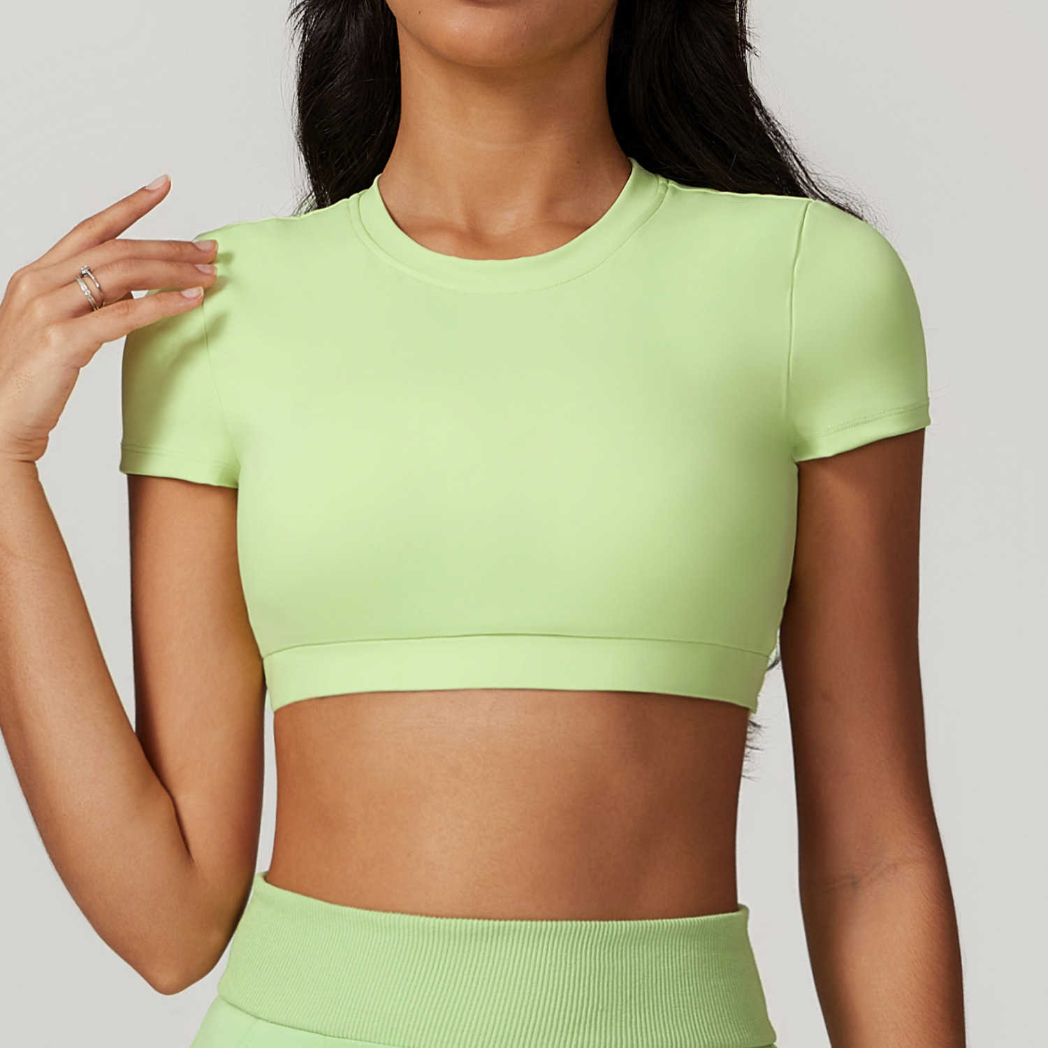 Shaven tight back yoga short sleeve casual running T-shirt short sleeve women's fitness top Q240816