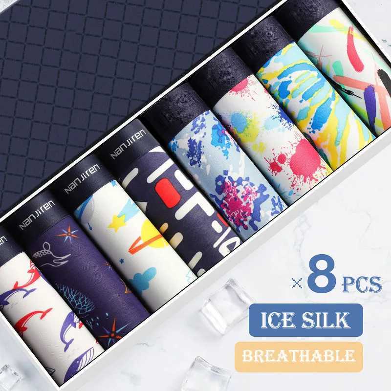 Mens Underwear Briefs Mens Boxer Sexy Underpants Soft Black Boxershorts Milk Silk Large Size Men Panties 3D Pouch ShortsXJ240815
