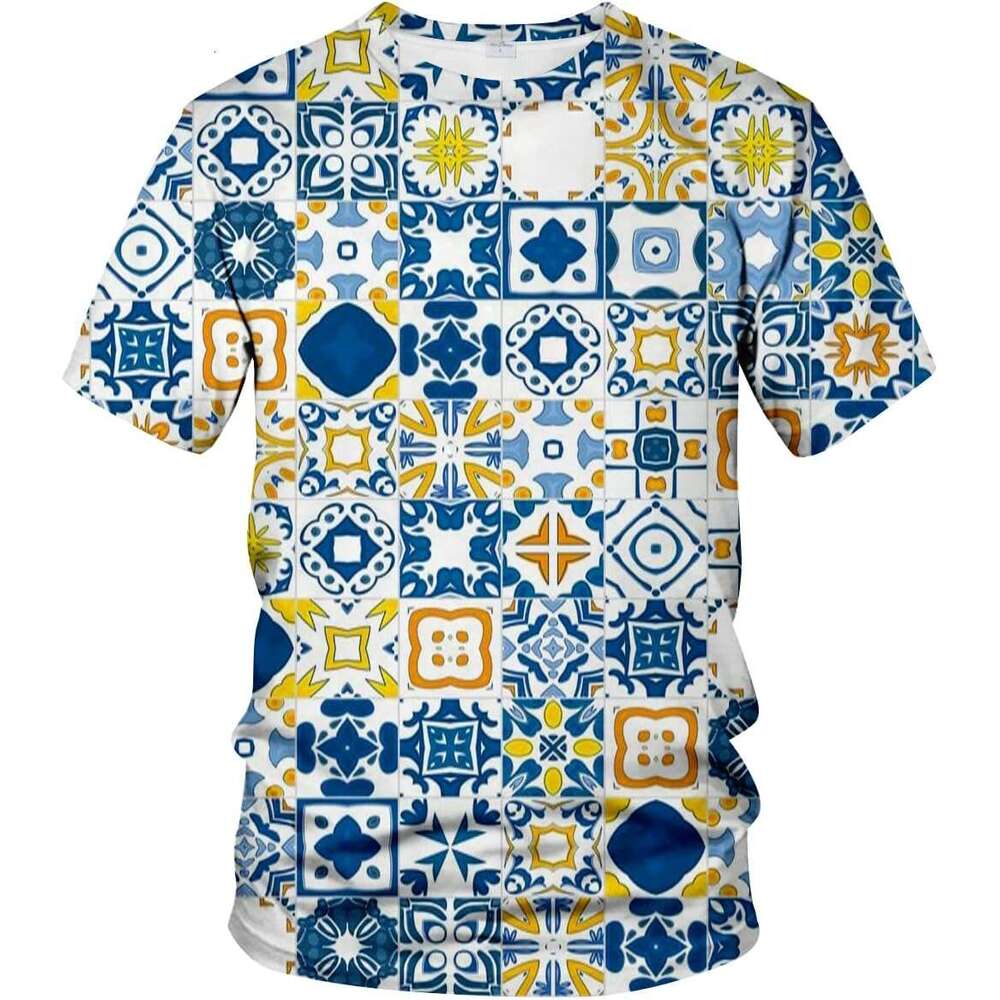 Mens T shirt 3D Novelty T-Shirt Mosaic Portuguese Mediterranean Effect shirts tshirt graphic tee Casual tops summer clothes Short sleeve
