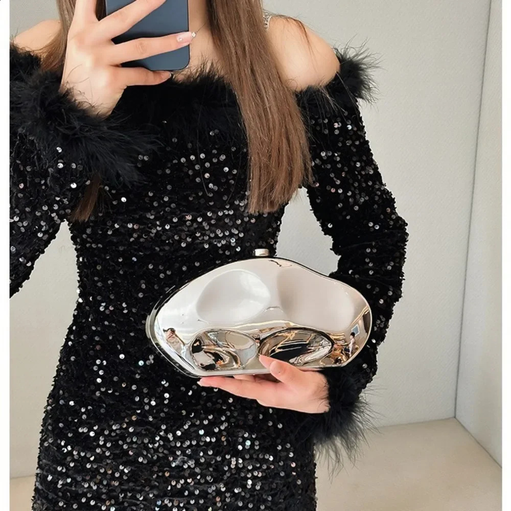 Acrylic Shell Shape Clutch Bag Gold Silver Blue Women Evening Party Cute Metal Shiny Purse Handbag 2024 Wholesale 240815Z