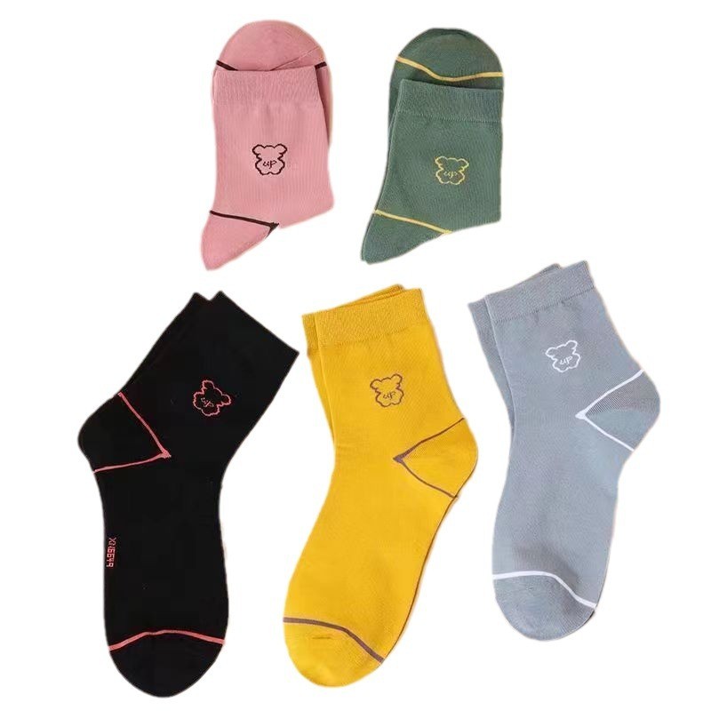Wholesale pure cotton socks children's mid tube Korean version simple solid color teddy bear autumn and winter style ins versatile high-end anti 