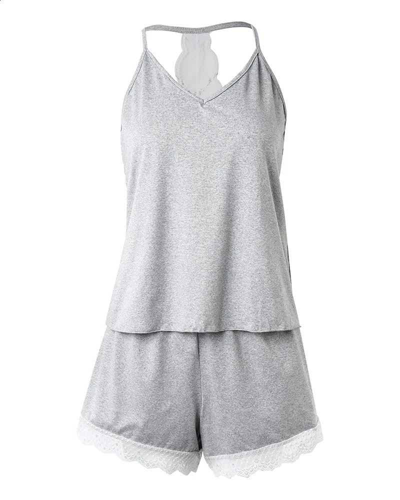 Womens Crochet Lace Pajamas Sleeveless VNeck Set Casual Daily Wear 2 Piece Sleepwear Suit Sexy Solid Home Clothes Summer 2023 240815