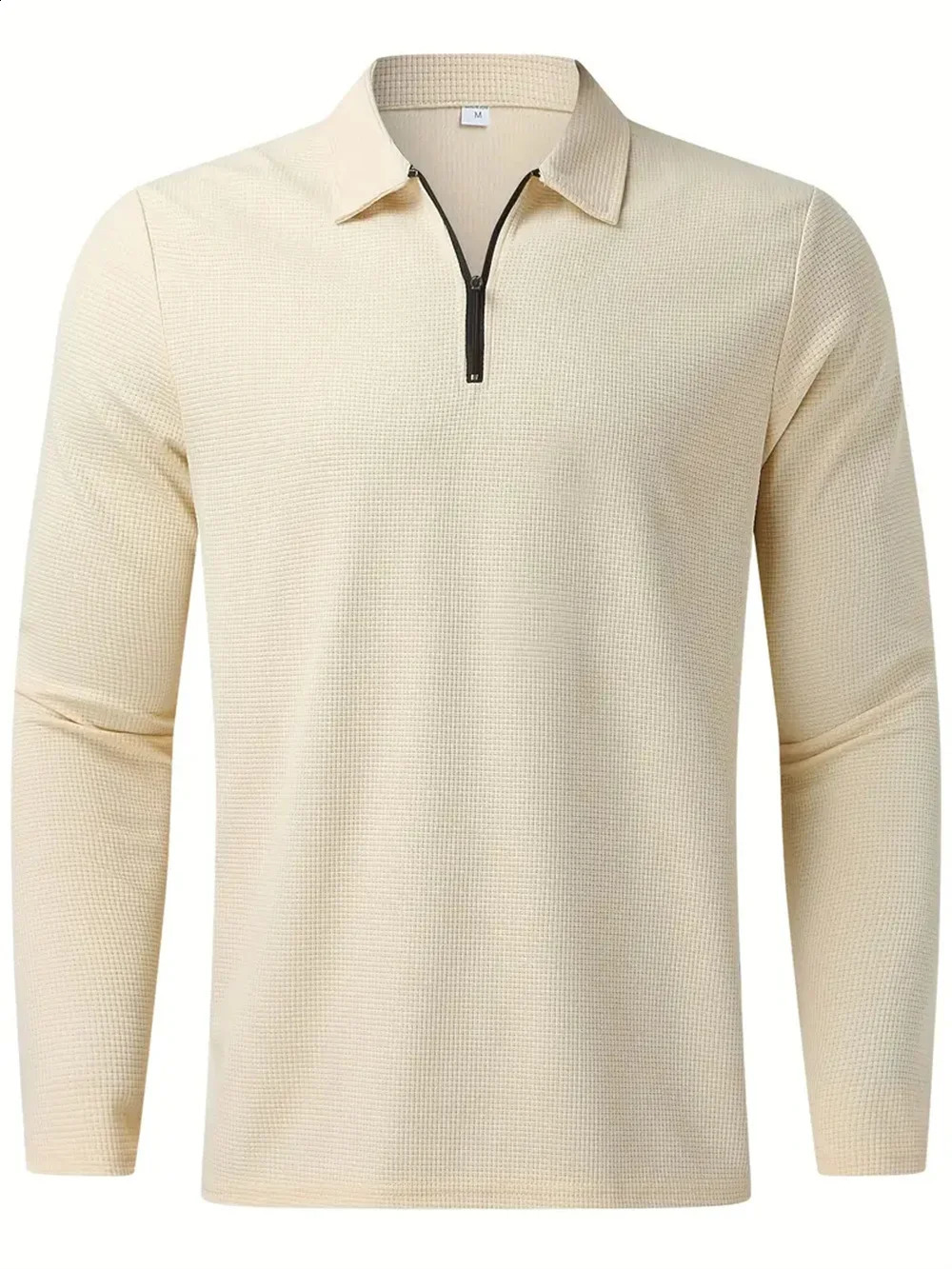 Mens casual business waffle fabric short sleeved zipper polo top and brushed waffle pants set clothes top and T-shirt 240827