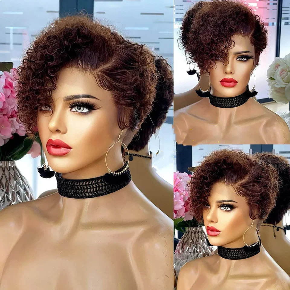 Short Bob Wig Pixie Cut Wig Curly Human Hair Wigs For Women 13x1 Lace Front Wigs Peruvian Deep Wave Lace Wig Preplucked Hairline 240812