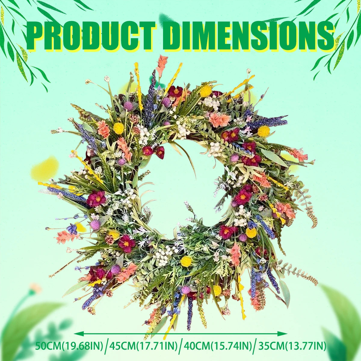 35/40/45/50cm Artificial Straw Wreath Wildflower Garland Spring Hanging Pendants Wedding Flower Gift Party Wedding Easter Decor 240815