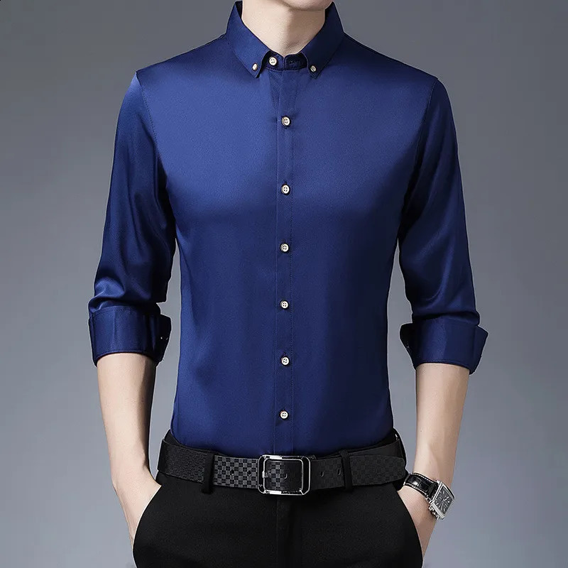 Fashion Men Shirt Spring Autumn Solid Blouse Mens Dress Shirts Long Sleeve Casual Shirts Hommes Clothing Male Tops 240815