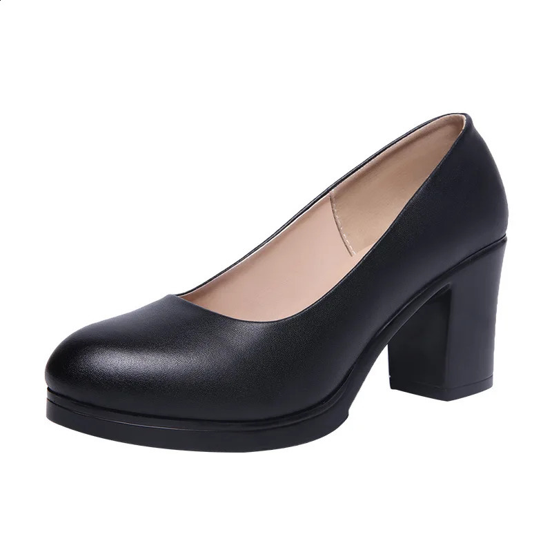 6cm Small Size 32-43 Shallow Med Block Heels Shoes Platform Pumps Fall Soft Leather Black Dress Court Office Work Shoes 240815