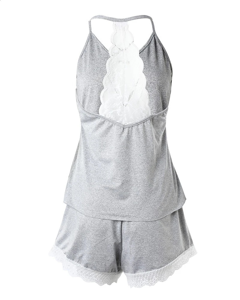 Womens Crochet Lace Pajamas Sleeveless VNeck Set Casual Daily Wear 2 Piece Sleepwear Suit Sexy Solid Home Clothes Summer 2023 240815