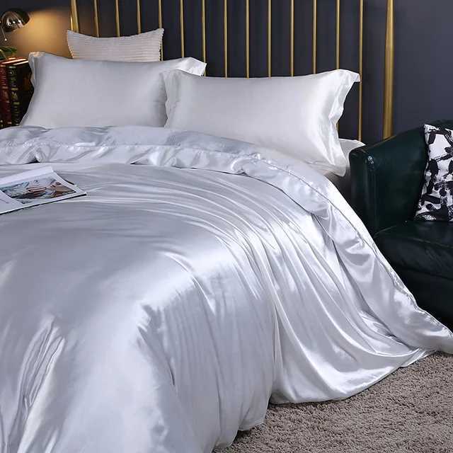 Luxury 100% Silk Bedding Set with Duvet Cover Set Double King Queen Size Bedding Cover Kit 4pcs Bed Cover Bed Linen SetsM240816